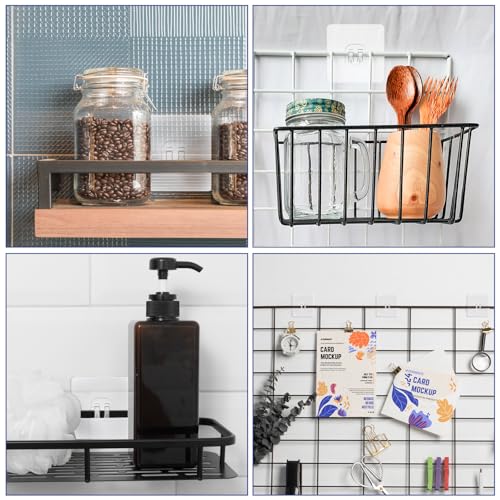 15 Pack Shower Caddy Adhesive Hooks for Replacement, Strong Transparent Sticky Strips No Drill Bathroom Kitchen Shelf Organizer Racks
