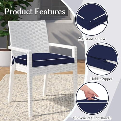 Basic Beyond Outdoor Cushions for Patio Furniture: Waterproof & UV Resistant Outdoor Chair Cushions Set of 4-19 x 19 x 3 Inch Thick Patio Chair Cushions with Ties & Handle, Navy Blue/White - color: Navy/White