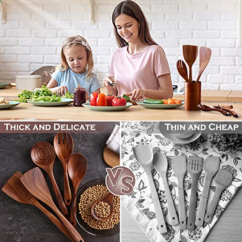 6-Piece Teak Wood Cooking Utensil Set, Wooden Spoons for Cooking | Durable, Non Toxic, Non-Stick, Smooth Finish, Easy to Clean, Comfort Grip, House Warming Gift - style: 6Pcs Set