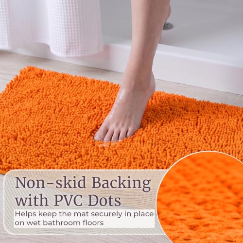 2 Piece Bathroom Rug Set - 32x21 Inch and 24x17 Inch Memory Foam Bath Mats with Chenille Shag Top for Stylish Bathroom Decor - Machine Washable Bath Rugs Set of 2 by Lavish Home (Orange)