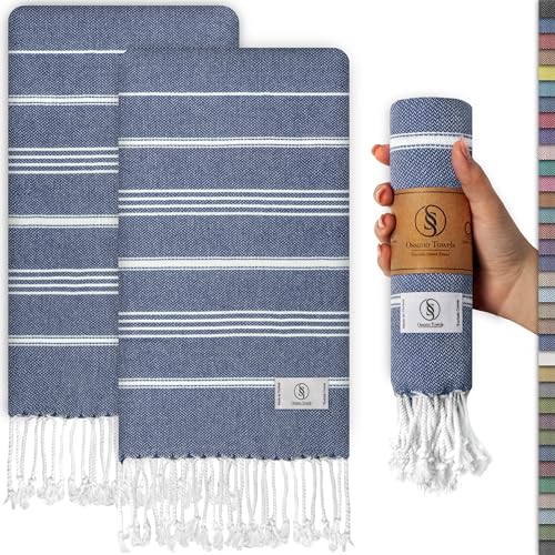 Ossano Decorative Turkish Hand Towels - Thin & Large - Set of 2 (30" x 18") - for Kitchen & Bathroom - Multifunctional as - Elegant Hand Towel, Modern Dish Towels, Kitchen Cloths - Denim Blue - color: Denim Blue