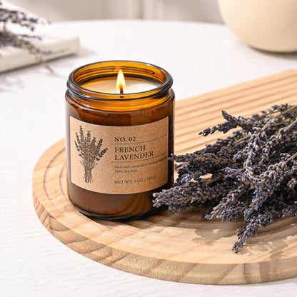 Scented Candles for Women, 4-Pack 9 oz Soy Candle Set for Home, 36 oz Total | Lavender, Amber-Sandalwood, White Sage & Coconut Vanilla. Soy Wax Aromatherapy Candles for Birthdays & Valentine's Day Gifts - color: 4 Pack Amber Jar Candles Set