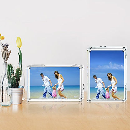 AMEITECH Acrylic Picture Frames, 4x6 inch Clear Double Sided Block Set, Desktop Frameless Magnetic Photo Frame | Double Sided Floating Magnetic Frames, 20mm Thick, Free Standing Desktop Display for Postcards, Pictures and Artworks - size: 4 x 6 inch