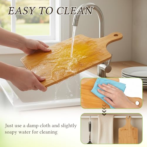 Bamboo Cutting Board Set of 3 with Handle, Wooden Cutting Boards for Kitchen, Bamboo Chopping Board Set for Meat, Vegetables, Fruit and Bread
