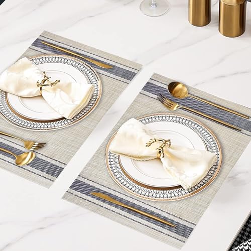 DACHUI Placemats Set of 8, Heat Resistant, Washable Woven Vinyl Place Mats - color: Blue Stripes, size: 8PCS