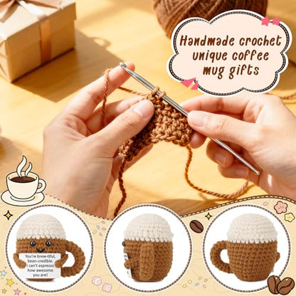Xinezaa Birthday Gifts for Women Men Friends, Positive Crochet Coffee | Christmas Funny Gifts for Best Friend Sister Daughter Son Coworker Teen Girl Boy, Positive Handmade Crochet Desk Decor - style: Awesome-2