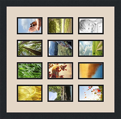 ArtToFrames Double-Multimat-1156-825/89-FRBW26079 Collage Photo Frame Double Mat with 12-3.25x4.75 Openings and Satin Black Frame - color: Alabaster, size: 12 - 3.25x4.75