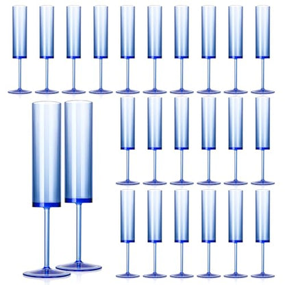 24 PCS Sapphire Blue Plastic Champagne Flutes 5.4 OZ Clear Acrylic Champagne Flutes Sparkling Wine GlassesLong Stem Crystal Champagne Glasses For Wedding Baby Shower Anniversary Birthday - color: Sapphire, size: 24 Pack