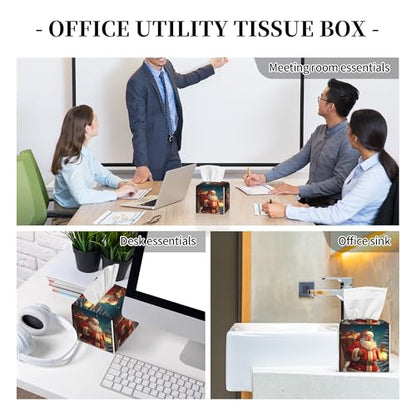Christmas Santa Claus Tissue Box Cover Square,Merry Christmas Tissue Box Holder Waterproof Leather Facial Paper Organizer Dispenser for Bathroom Home Car Nightstand Vanity Desk - color: Color-25
