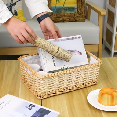 YAHUAN Rectangular Wicker Storage Basket Woven Rattan Basket with Handle, Baskets for Organizing, Bedroom,Living room,Pantry (Wicker with lining) - color: Wicker with lining