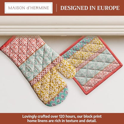 Maison d' Hermine 100% Cotton Oven Mitt & Pot Holder Set (7.5"x13" & 8"x8") | Heat Resistant BBQ Cooking Gloves with Loop Baking Grilling Kitchen Hotel Home Farmhouse Spring Summer - Provence - color: 002 - Provence, size: 7.5" x 13" & 8" x 8" (Oven Mitt