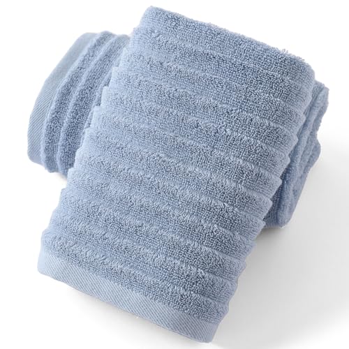sense gnosis Striped Pattern Blue Hand Towel Set of 2, 13 x 29 Inch | Super Soft Stereoscopic Ladder Design 100% Cotton Absorbent Luxury Decorative Hand Towel for Bathroom - color: Blue