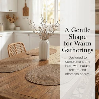 Placemats Set of 6, Woven Oval Braided Dining Table Mats(Brown) | 12 x 17.5 Inch Size Fits Plates and Flatware; Hand Washable and Heat Resistant for Kitchen Use, with Farmhouse and Boho Style - color: Brown, size: 6 pcs