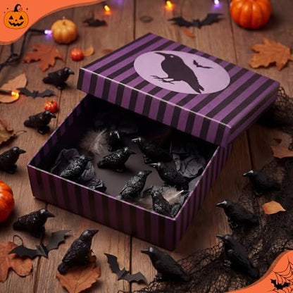 RoundFunny 50pcs Miniature Crows Resin Mini Halloween Figurine Gothic Decor | Small Black Raven, Halloween Bird Figures to Hide, Black Crows for Haunted House Witch Party Favors Horrible Micro Landscape - style: Halloween Crows