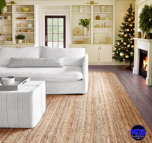 MDS® 1 PC Handwoven Braided Jute Area Rug 8ft x 10ft Rectangular - 100% Natural Burlap Reversible Accent Rugs for Home Decor, Living Room, Doormat, Kitchen, Entryway Rug, Rustic, Farmhouse (8'x10') - color: Natural-rectangle, size: 8ft x 10ft