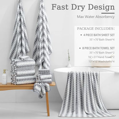 8 Piece Bathroom Towel Set Gray |2 Oversized Large Bath Towels Sheet,2 Hand Towels and 4 Washcloths| 600GSM Ultra Soft Luxury Premium Towel Set Highly Absorbent Quick Dry Hotel Towel Collection - color: Diamond Gray, size: 8 Piece Towel Set