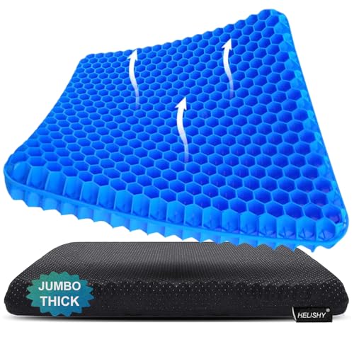Gel Seat Cushion, Jumbo&Thick Gel Cushion with Non-Slip Cover for Home Office Car Seat Wheelchair, Soft Breathable Honeycomb Chair Pads for Relieve Hip Pain, Blue 20x20x1.9inch - color: Blue, size: Jumbo Thick: 20x20x1.9inch