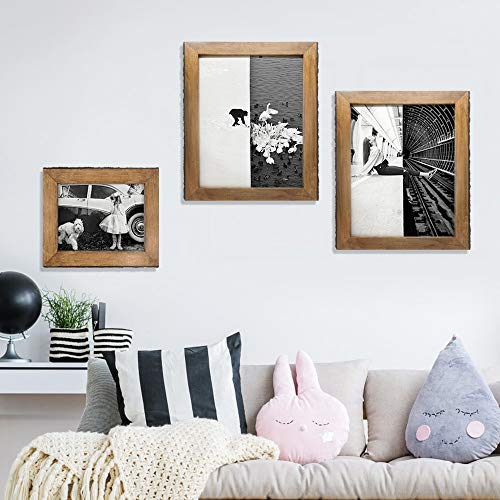 IKEREE 8.5x11 Picture Frames with Bark Edges, Rustic Wood Photo Frame for Tabletop or Wall Display, Natural Brown - size: 8.5x11 inch