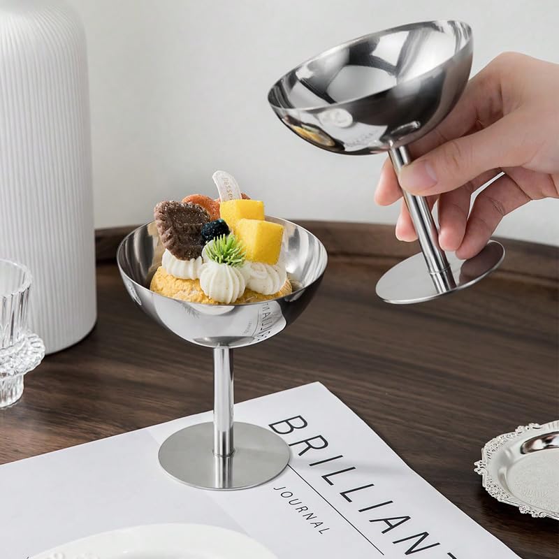 choxila Ice Cream Bowls 4pcs – Elegant Stainless Steel Dessert Cups, Footed Bowl for Ice Cream, Trifle, and More – Perfect for Parties, Weddings, and Home Use - color: Stainless Steel