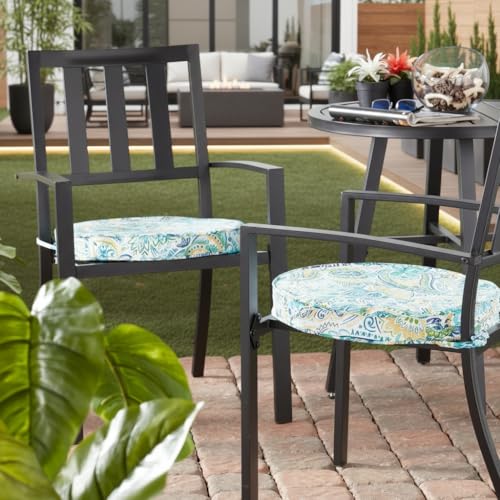 Set of 2 Outdoor 18 inch Round Patio Dining Chair Pads – Comfortable Fiber-Filled Seat Cushions with Ties, Reversible Polyester Fabric, Baltic Paisley - color: Baltic Paisley