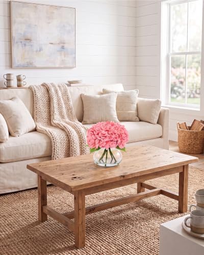 Hydrangea Artificial Flowers with Vase, Real Touch Latex, Pink | Lifelike Faux Water, Nearly Natural Leaves, Durable & Fade-Resistant, Home Office Table Centerpiece Decor - color: Pink