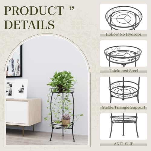 Plant Stand Indoor Outdoor, 2 Tier 27" Tall Metal Plant Stand Shelf, Heavy Duty Flower Pot Shelf for Corner, Patio, Garden, Office, Living Room