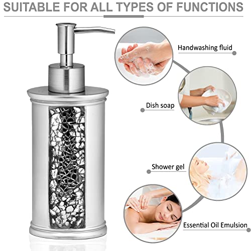 Zahari Home Sinatra Soap Dispenser/Lotion Pump Unique Design Bling Glass Mosaic Décor, Silver - color: Silver