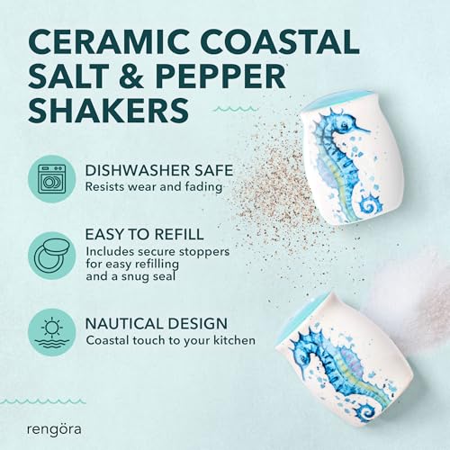 Seahorse Salt and Pepper Shakers, Ceramic Coastal Set | Playful Seahorse Design Brings Coastal Charm to Every Meal