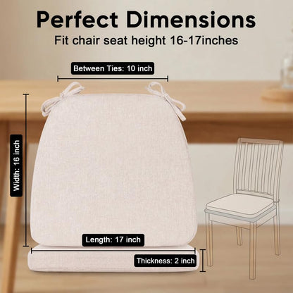 D-Shaped Chair Cushions Set of 1, Chair Pads with Ties, 17" x 16" | 2" Thick Non Slip Seat Cushion for Dining & Kitchen Chairs, 40D Foam, Removable Washable Cover, Beige - color: Beige