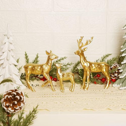 Lulu Home 3 PCS Christmas Tabletop Decorations, Family Style | Resin Golden Reindeer Family Figurines, Diverse Postures, Xmas Holiday Winter Centerpieces Ornaments - style: 3 Families