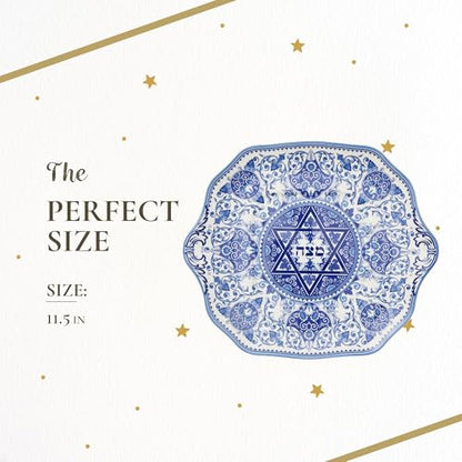 Spode Judaica Collection Matzoh Plate - Blue & White Floral Ceramic Inspired by 1880's Judaic Manuscripts - Elegant Porcelain Dish for Passover Seder - 11.5 Inch - Microwave & Dishwasher Safe - style: Matzoh