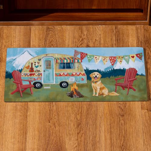 Evergreen Sassafras Camping Dog Switch Mat, Interchangeable Entrance Front Door Mat Indoor and Outdoor Welcome Mat for Entryway, 22" x 10" Non Slip Backing Low Profile Sassafras Spring Doormat Inserts - color: Camping Dog