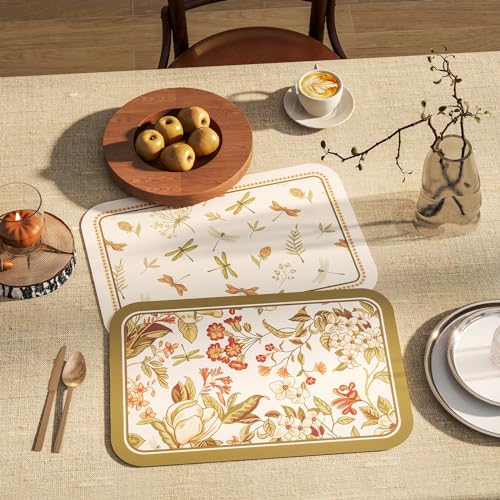 Vinyl Waterproof Placemats Set of 6 Rectangular,12"*17"-Grace A | Wipeable Beautiful Print Place Mats,Stain Resistant,Heat Resistant,Everyday Meals,Kitchen,Dinning,Holiday,Decor - color: Grace a