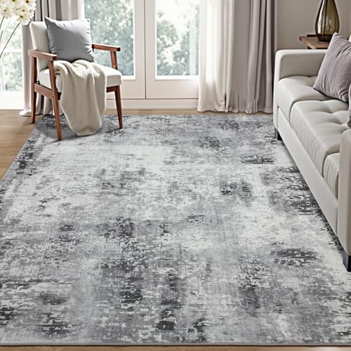 Kelarea Washable Area Rug 5x7, Non-Slip Low Pile Abstract Grey | Water & Stain Resistant, Pet Friendly, Easy Clean, Ultra Soft, for Living Room, Bedroom, Nursery, Ofiice - color: Light Grey, size: 5' x 7' (Rectangular)