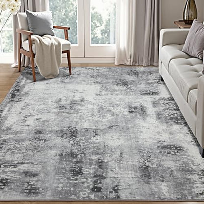 Kelarea Washable Area Rug 4x6, Non-Slip Low Pile Abstract Grey | Water & Stain Resistant, Pet Friendly, Easy Clean, Ultra Soft, for Living Room, Bedroom, Nursery, Ofiice - color: Light Grey, size: 4' x 6' (Rectangular)