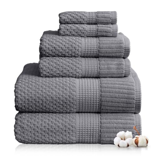 100% Cotton 6 Piece Bath Towel Set | Grey Towels | Oeko‑TEX Standard 100 | Soft & Absorbent, Quick‑Dry | Trinity Collection - Charcoal - color: Charcoal, size: 6 Piece Set
