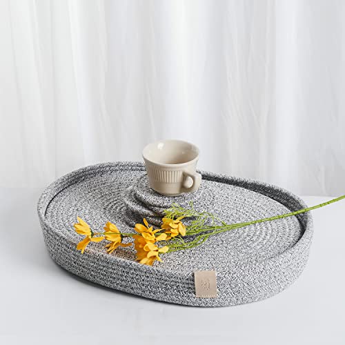 13-Piece Oval Cotton Rope Placemat Set, Coasters, Heather Gray | 16 x 12 inch, machine washable, thick woven construction, everyday heat protection - color: Heather Gray, size: 16*12 Plus 6 coasters