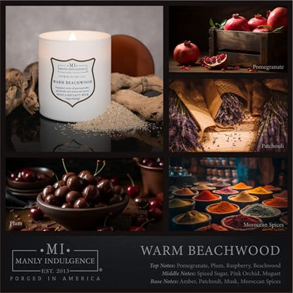 Manly Indulgence Warm Beachwood Scented Candles for Men, 15 oz Wooden Wick, Premium Soy Blend Wax, 60H Burn, Candles for Home Scented - Made in The USA - color: Warm Beachwood