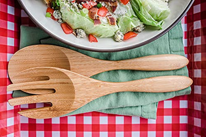 Large Bamboo Salad Server Set, Premium Quality Bamboo Salad Servers, 12-inch Salad Lifters