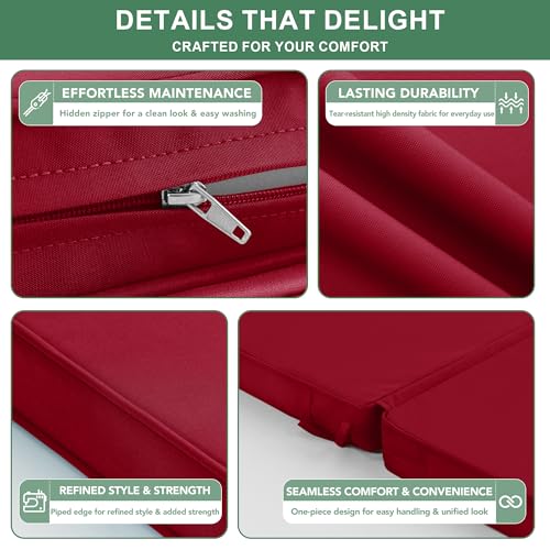 Summsun Patio Dining Seat Cushions Set of 4, 20 x 20 Inch, Burgundy | High Back, High-Resilience Foam, Non-Slip Bottom, Water Resistant, Removable Cover, Tie Straps, Fit for Adirondack, Rocker - color: Burgundy