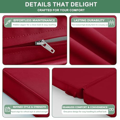 Summsun Patio Dining Seat Cushions Set of 4, 20 x 20 Inch, Burgundy | High Back, High-Resilience Foam, Non-Slip Bottom, Water Resistant, Removable Cover, Tie Straps, Fit for Adirondack, Rocker - color: Burgundy