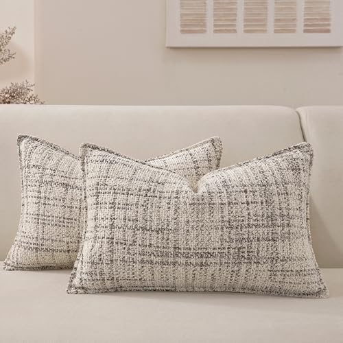Chenille Lumbar Throw Pillow Covers 20x12 Set of 2, Thick Soft Tweed Textured Decorative Boho Pillow Covers with Elegant Design for Couch, Sofa, Living Room, Coffee - color: Coffee, size: 20" x 12" (Pack of 2)