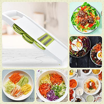 NACOLUS 5 in 1 Mandoline Slicer Vegetable Slicer Mandolin Multi Blade Potato Veggie Slicer Vegetable Cutter Julienne Shredder Potato Slicer Green - color: Green