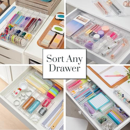STORi SimpleSort 10-Piece Stackable Clear Drawer Organizer Set | Multi-size Trays | Makeup Vanity Storage Bins and Office Desk Drawer Dividers | Made in USA - size: 10 piece set, style: 10 Piece Set
