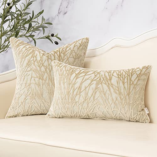 Beige Throw Pillow Cover Velvet Cushion Cover Branches Rectangular Neutral Pillowcase for Sofa Couch Bedroom Living Room, 12x20 Inch - color: Beige, size: 20" x 12" (Pack of 1)