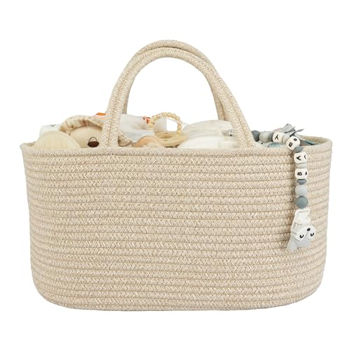 XUANGUO Large Cotton Rope Baby Diaper Caddy Organizer Basket Oatmeal | Nursery Storage Bin, Portable Baby Tote Bag for Changing Table or Car, Baby Shower Gifts Bag, Newborn Essentials, Registry - color: oatmeal, size: Large