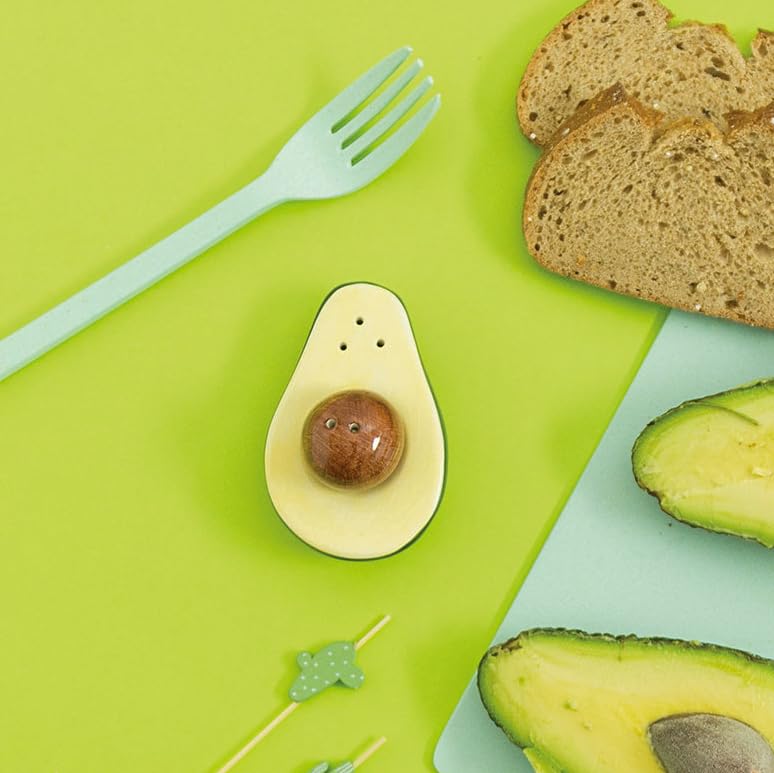Fisura - Original salt and pepper shaker "avocado". Salt and pepper set for the table in the shape of an avocado. Set of ceramic salt and pepper shakers. 1.77 x 2.17 x 3.54 - color: Avocado