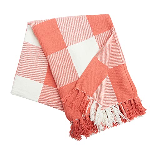 C&F Home Franklin Plaid Coral 100% Cotton Accent Throw Blanket 50" x 60" | Gift Idea