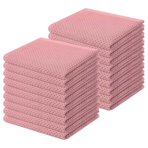 Homaxy 100% Cotton Waffle Weave Kitchen Dish Cloths 18-Pack, Dried Rose | 12 x 12 Inches, Ultra Soft Absorbent Dish Towels, Quick Drying Dish Rags with Hanging Loop - color: Dried Rose, size: 12 X 12 - 18 Pack
