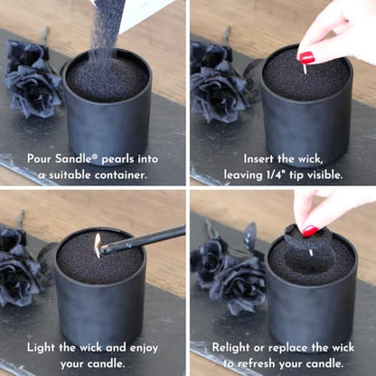 Sandle by Foton Pearled Candle 10 Oz – Black Unscented, Non Toxic Luxury Long Lasting Sand Candles up to 60 Hours - Refillable Sand Candle with 15 Wicks for Candles Making - size: 10oz (Single Pack)